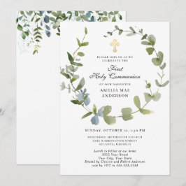 Eucalyptus Greenery Wreath Cross Heilige Communie Kaart