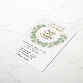 Eucalyptus Greenery Wreath Gold White Wedding Folie Uitnodiging (Gedraaid)