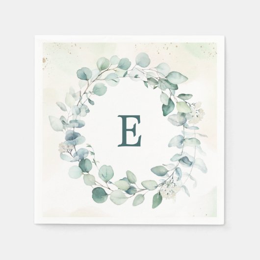 Eucalyptus Greenery Wreath Monogram Weddenschap Servet (Voorkant)