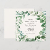 Eucalyptus Greenery Wreator Baby shower Invitation Kaart (Voorkant / Achterkant)