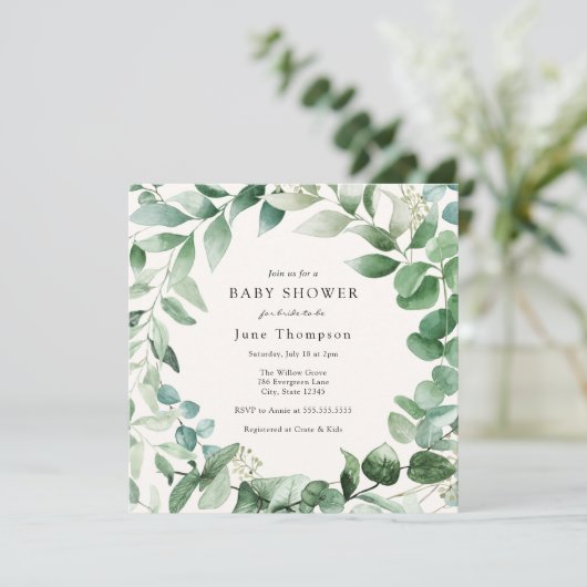 Eucalyptus Greenery Wreator Baby shower Invitation Kaart (Staand voorkant)