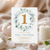 Eucalyptus Greenery Wreaty First Birthday Kaart