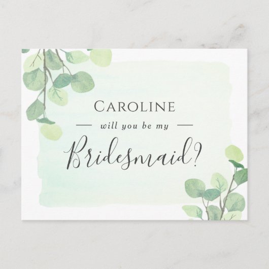 Eucalyptus Greenery zal mijn Bridesmaid zijn Uitnodiging Briefkaart (Voorkant)