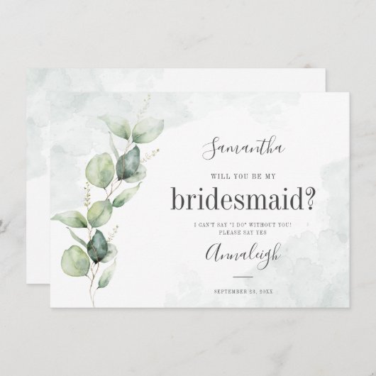 Eucalyptus Greenery zal mijn Bridesmaïde Kaart zij (Voorkant / Achterkant)
