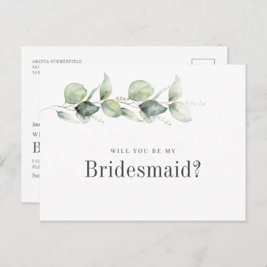 Eucalyptus Greenery zal mijn Bridesmaïde Kaart zij (Voorkant / Achterkant)