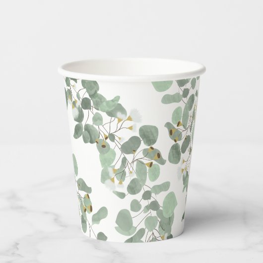 Eucalyptus Greenery Zilveren Dollar Gum Bloesems Papieren Bekers (Achterkant)