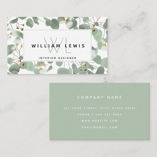 Eucalyptus Greenery Zilveren Dollar Gum Bloesems Visitekaartje (Voorkant / Achterkant)