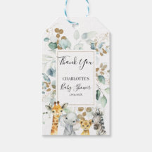 Eucalyptus Grijs Goud Safari Baby shower Favor Tag