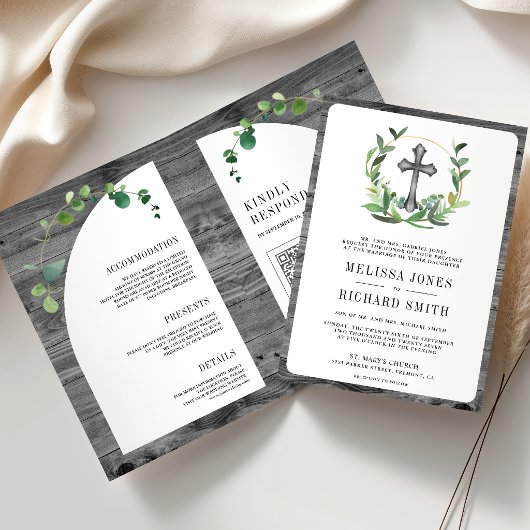 Eucalyptus Grijs Houten Kruis Katholieke Bruiloft