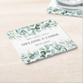 Eucalyptus groen aangepaste boho rustieke bruiloft kartonnen onderzetters (Schuin)