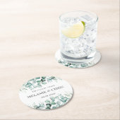 Eucalyptus groen aangepaste boho rustieke bruiloft ronde kartonnen onderzetter (Insitu)