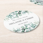 Eucalyptus groen aangepaste boho rustieke bruiloft ronde kartonnen onderzetter (Gebogen)