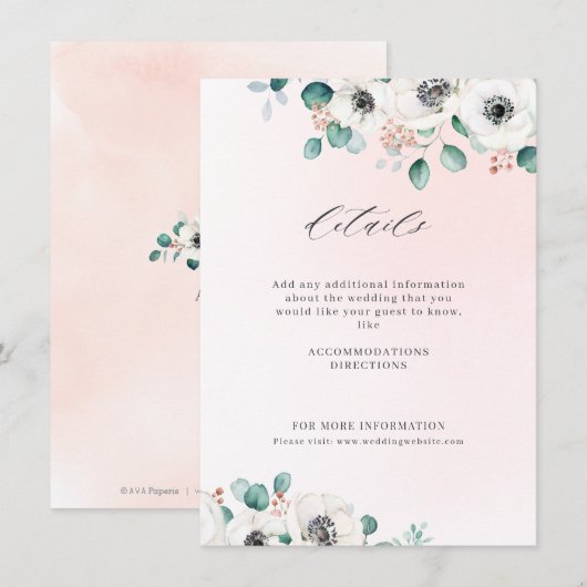 Eucalyptus groen anemoon bloemrijke rustieke bruil informatiekaartje (Voorkant / Achterkant)