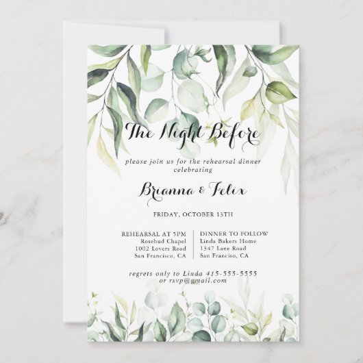 Eucalyptus groen avond voor repetitie diner kaart (Voorkant)