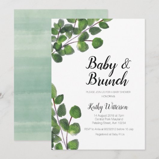 Eucalyptus groen baby brunch baby shower kaart (Voorkant / Achterkant)