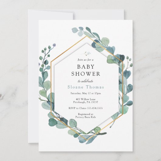 Eucalyptus groen Baby in bloei Baby shower Kaart (Voorkant)