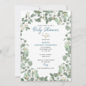 Eucalyptus groen baby jongen blauwe babyshower kaart (Voorkant)