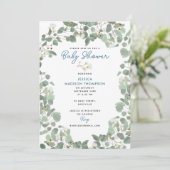 Eucalyptus groen baby jongen blauwe babyshower kaart (Staand voorkant)