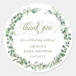 Eucalyptus groen Baby shower dank u voor Ronde Sticker