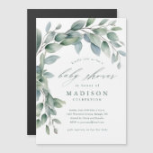 Eucalyptus groen Baby shower magneetuitnodiging (Voorkant / Achterkant)