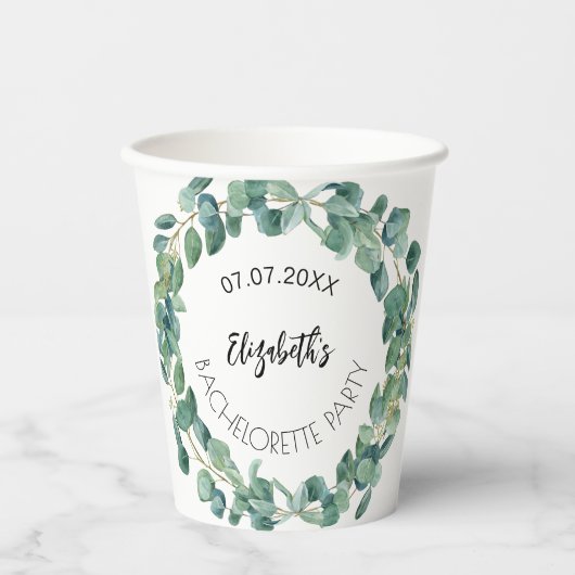 Eucalyptus groen Bachelorette Party Papieren Bekers (Voorkant)