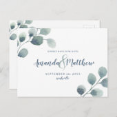 Eucalyptus groen Bewaar de datum Blauwe Waterverf Aankondigingskaart (Voorkant / Achterkant)