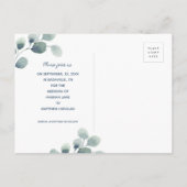 Eucalyptus groen Bewaar de datum Blauwe Waterverf Aankondigingskaart (Achterkant)