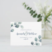 Eucalyptus groen Bewaar de datum Blauwe Waterverf Aankondigingskaart (Staand voorkant)