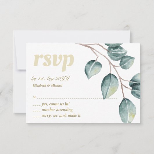 Eucalyptus groen blad bruiloft RSVP MENU (Voorkant)