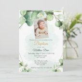 Eucalyptus groen blad Doop Uitnodiging (Staand voorkant)