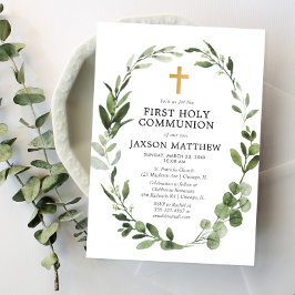 Eucalyptus groen blad eenvoudige eerste communie kaart