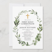 Eucalyptus groen blad eenvoudige eerste communie kaart (Voorkant)