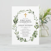 Eucalyptus groen blad eenvoudige eerste communie kaart (Staand voorkant)