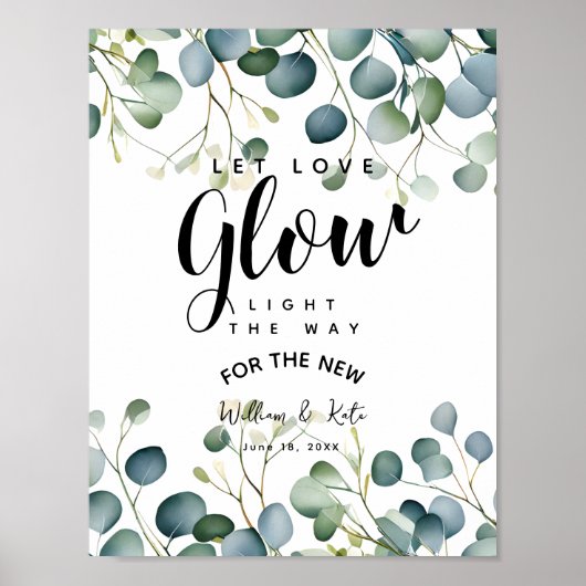 Eucalyptus groen blad laat liefde gloeien bruiloft poster (Voorkant)