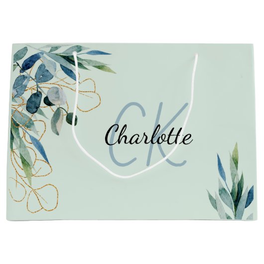 Eucalyptus groen blad monogram initialen groot cadeauzakje (Voorkant)