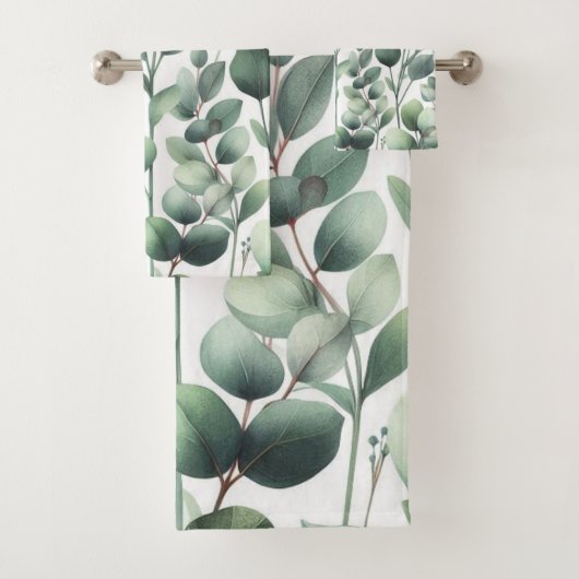 Eucalyptus Groen Blad Print Sot 3-delig Bad Handdoek (Insitu)
