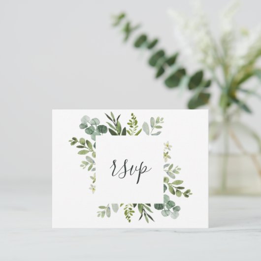 Eucalyptus groen blad RSVP Uitnodiging Briefkaart (Staand voorkant)