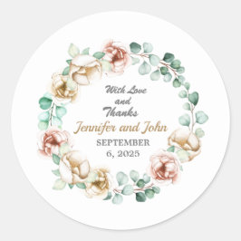 Eucalyptus groen blad waterverf bruiloft ronde sticker