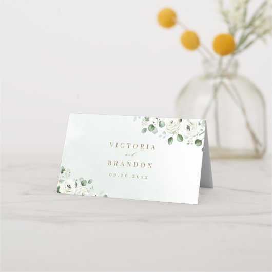 Eucalyptus groen blad wit bloem rustieke trouwdag plaatskaartje (Achterkant)