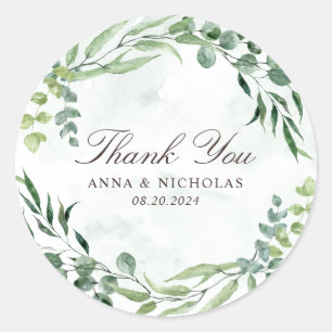 Eucalyptus groen bladeren bruiloft ronde Sticker