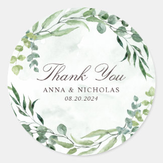Eucalyptus groen bladeren bruiloft ronde Sticker