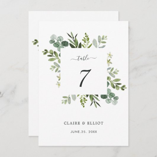 Eucalyptus Groen Bladgroen Trouwtafel Nummer Informatiekaartje (Voorkant / Achterkant)