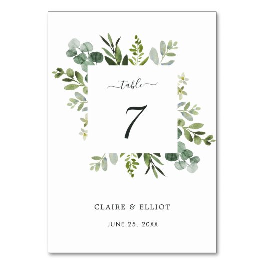 Eucalyptus Groen Bladgroen Trouwtafel Nummer Kaart (Voorkant)