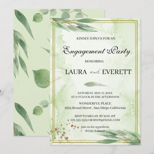 Eucalyptus Groen Bladgroen Verloving Uitnodiging (Voorkant / Achterkant)