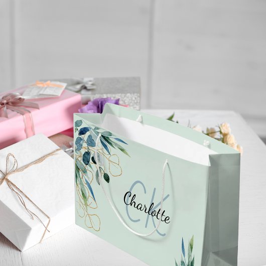 Eucalyptus groen bladmonogram initiaal groot cadeauzakje
