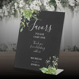 Eucalyptus groen bloem zwart en wit gunsten reclamebord met voetstuk