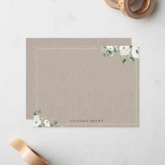 Eucalyptus groen Bloemen gepersonaliseerd briefpap Notitiekaartje (Voorkant / Achterkant in situ)
