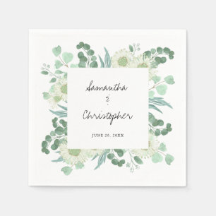 Eucalyptus groen bloemen handschrift bruiloft servet