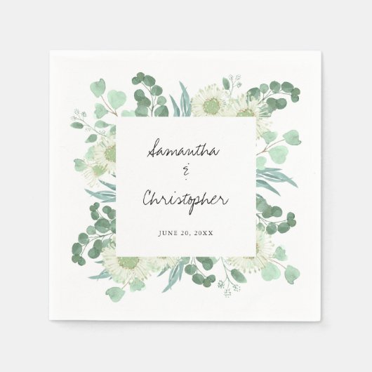Eucalyptus groen bloemen handschrift bruiloft servet (Voorkant)