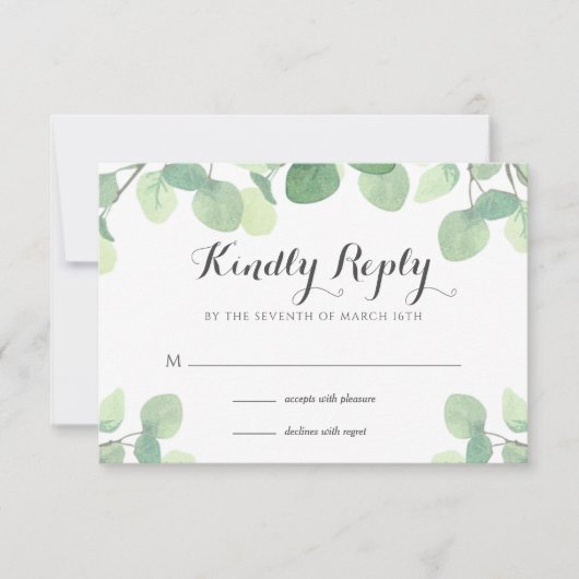 Eucalyptus groen bloemenbruiloft RSVP-Kaart RSVP Kaartje (Voorkant)